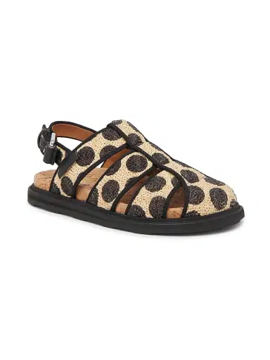 MOSCHINO Women's Polka Dot Woven Raffia Sandals - Natural Black - Size 11 | Thumbnail 2