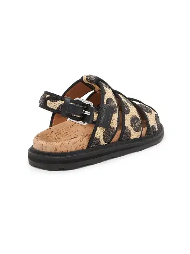 MOSCHINO Women's Polka Dot Woven Raffia Sandals - Natural Black - Size 11 | Thumbnail 3