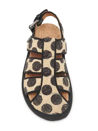 MOSCHINO Women's Polka Dot Woven Raffia Sandals - Natural Black - Size 11 | Thumbnail 4