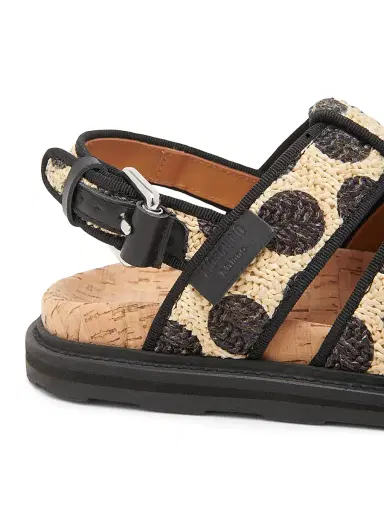 MOSCHINO Women's Polka Dot Woven Raffia Sandals - Natural Black - Size 11 | Thumbnail 5