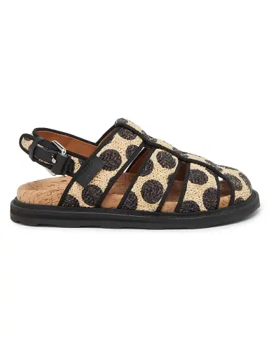 MOSCHINO Women's Polka Dot Woven Raffia Sandals - Natural Black - Size 11 | Thumbnail 1