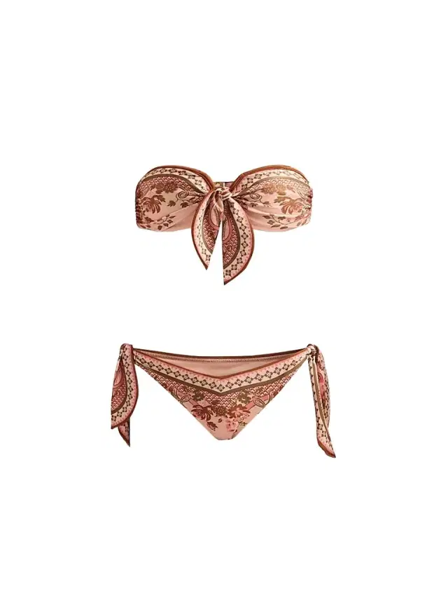 Women's Aster Paisley Scarf Tie Bikini - Pink Paisley Floral
