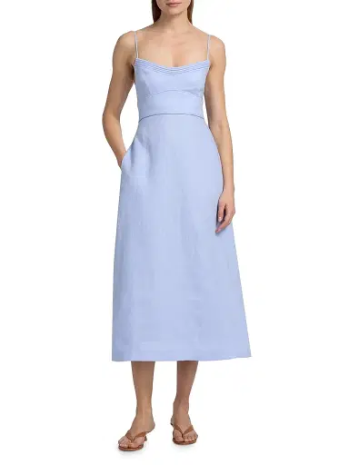 Zimmermann Women's Luna Linen Midi-Dress - Sky | Thumbnail 2 Zimmermann Women's Luna Linen Midi-Dress - Sky | Thumbnail 2