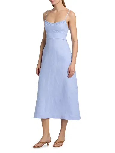 Zimmermann Women's Luna Linen Midi-Dress - Sky | Thumbnail 4 Zimmermann Women's Luna Linen Midi-Dress - Sky | Thumbnail 4