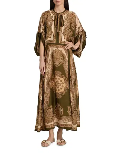 Zimmermann Women's Mahon Paisley Silk Tunic Midi-Dress - Olive Paisley - Size 8 | Thumbnail 2