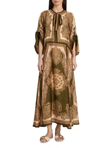 Zimmermann Women's Mahon Paisley Silk Tunic Midi-Dress - Olive Paisley - Size 8 | Thumbnail 3