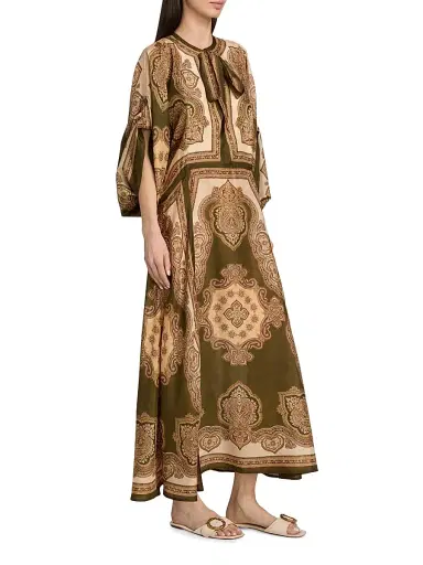 Zimmermann Women's Mahon Paisley Silk Tunic Midi-Dress - Olive Paisley - Size 8 | Thumbnail 4