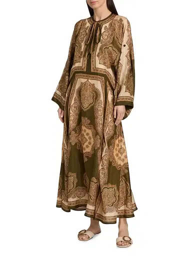 Zimmermann Women's Mahon Paisley Silk Tunic Midi-Dress - Olive Paisley - Size 8 | Thumbnail 6