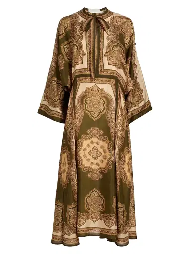 Zimmermann Women's Mahon Paisley Silk Tunic Midi-Dress - Olive Paisley - Size 8 | Thumbnail 1