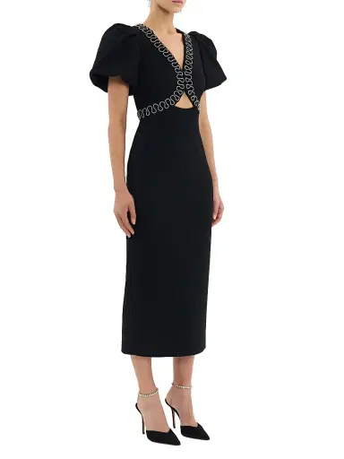 Rebecca Vallance Women's Nyx Puff-Sleeve Midi-Dress - Black - Size 12 | Thumbnail 2
