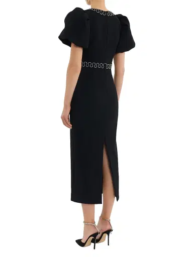 Rebecca Vallance Women's Nyx Puff-Sleeve Midi-Dress - Black - Size 12 | Thumbnail 3