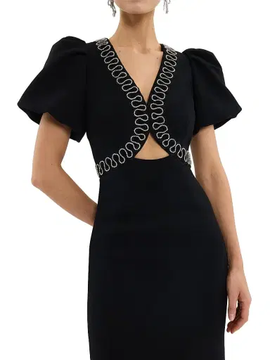 Rebecca Vallance Women's Nyx Puff-Sleeve Midi-Dress - Black - Size 12 | Thumbnail 4