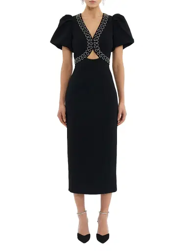 Rebecca Vallance Women's Nyx Puff-Sleeve Midi-Dress - Black - Size 12 | Thumbnail 1