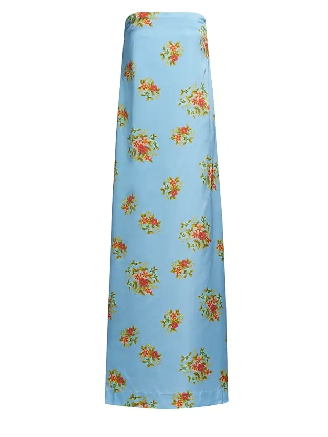 ASTON STUDIO Women's Lucie Floral Satin Strapless Maxi Dress - Pool Bouquet - Size 4