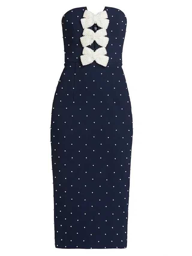 Rebecca Vallance Women's Veronica Pearl Bow Strapless Midi-Dress - Blue