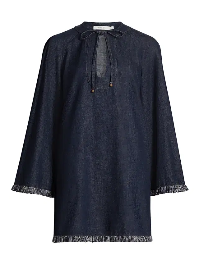 Zimmermann Women's Rhiannon Fringe Denim Minidress - Atlantic