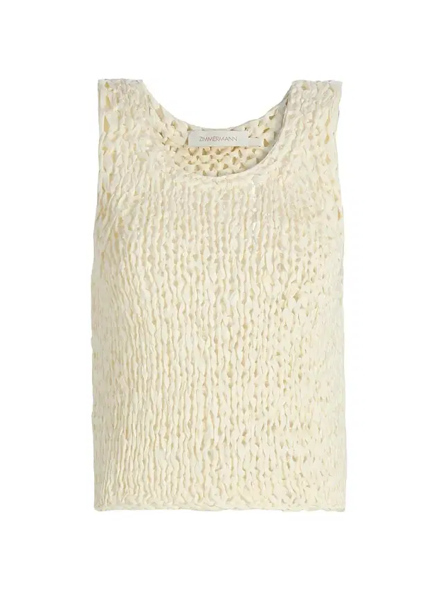 Zimmermann Women's Luna Striped Ribbon-Knit Cotton Tank - Cream