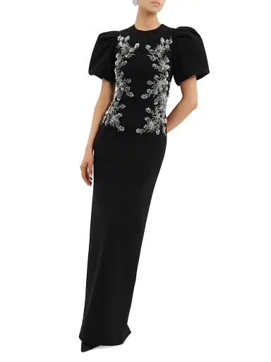 Rebecca Vallance Women's Zephyr Embellished Puff-Sleeve Gown - Black - Size 8 | Thumbnail 3 Rebecca Vallance Women's Zephyr Embellished Puff-Sleeve Gown - Black - Size 8 | Thumbnail 3
