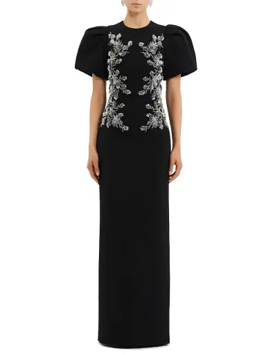 Rebecca Vallance Women's Zephyr Embellished Puff-Sleeve Gown - Black - Size 8 | Thumbnail 1 Rebecca Vallance Women's Zephyr Embellished Puff-Sleeve Gown - Black - Size 8 | Thumbnail 1