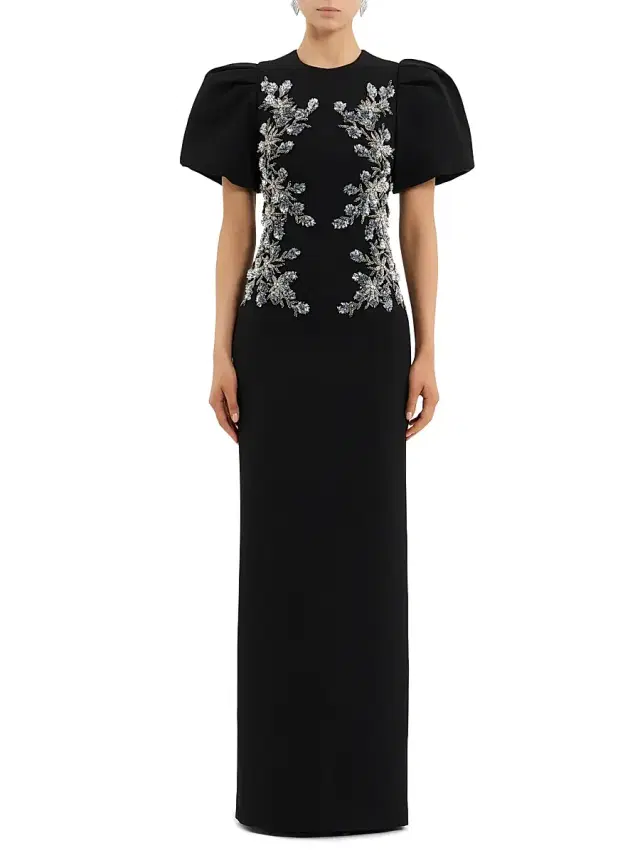 Women's Zephyr Embellished Puff-Sleeve Gown - Black
