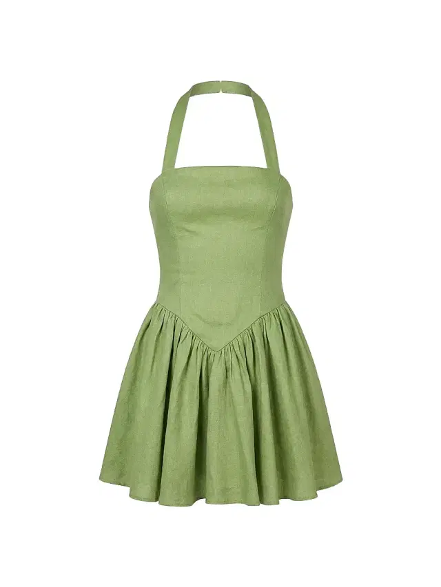 Nicholas the Label Women's Amalie Halterneck Linen Drop-Waist Minidress - Cactus