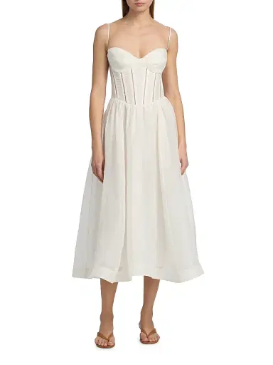 Zimmermann Women's Luna Linen-Silk Corset A-Line Midi-Dress | Thumbnail 3 Zimmermann Women's Luna Linen-Silk Corset A-Line Midi-Dress | Thumbnail 3