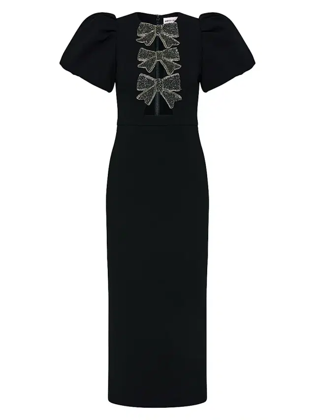 Rebecca Vallance Women's Eliana Crystal-Embellished Velvet Puff-Sleeve Midi-Dress - Black
