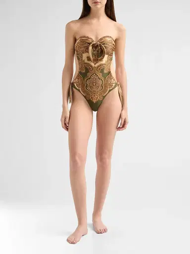 Zimmermann Women's Mahon Paisley Scarf Tie Backless One-Piece Swimsuit - Olive Paisley - Size 8 | Thumbnail 2