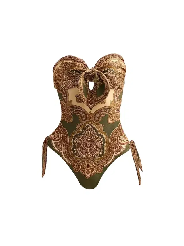 Zimmermann Women's Mahon Paisley Scarf Tie Backless One-Piece Swimsuit - Olive Paisley