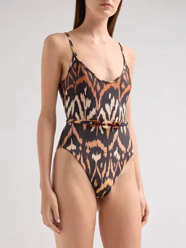 Zimmermann Women's Aster Ikat-Inspired Scoopneck One-Piece Swimsuit - Charcoal Ikat - Size 8 | Thumbnail 5