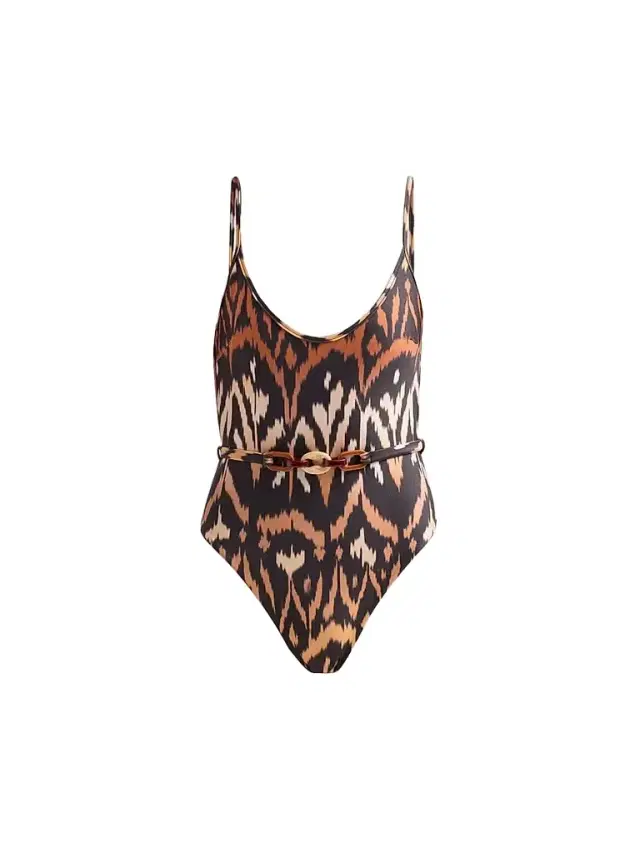 Zimmermann Women's Aster Ikat-Inspired Scoopneck One-Piece Swimsuit - Charcoal Ikat
