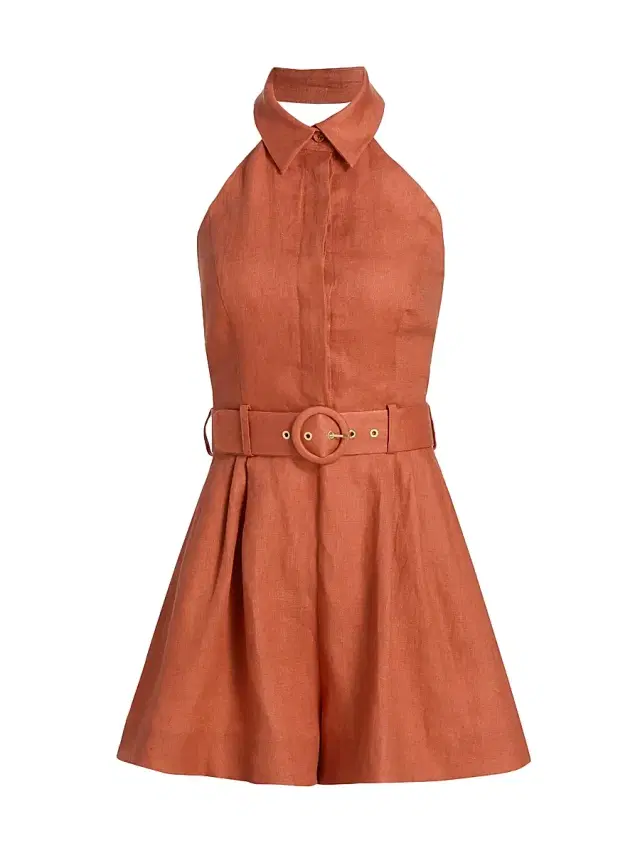 Zimmermann Women's Awaken Halterneck Linen Romper - Cinnamon