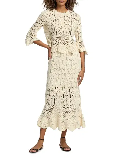 Zimmermann Women's Awaken Lace Crochet Cotton Midi-Skirt - Cream | Thumbnail 2 Zimmermann Women's Awaken Lace Crochet Cotton Midi-Skirt - Cream | Thumbnail 2