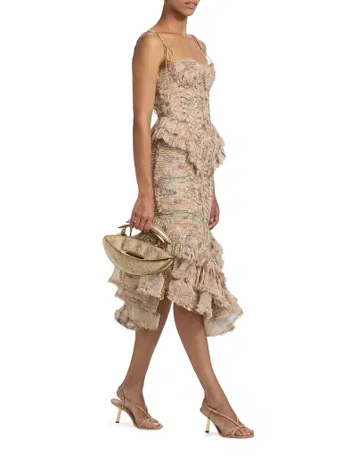 Zimmermann Women's Rebellion Printed Ruffled Corset Midi-Dress - Pink Floral | Thumbnail 2 Zimmermann Women's Rebellion Printed Ruffled Corset Midi-Dress - Pink Floral | Thumbnail 2