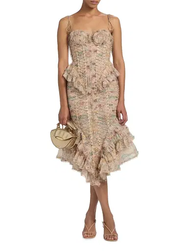 Zimmermann Women's Rebellion Printed Ruffled Corset Midi-Dress - Pink Floral | Thumbnail 3 Zimmermann Women's Rebellion Printed Ruffled Corset Midi-Dress - Pink Floral | Thumbnail 3