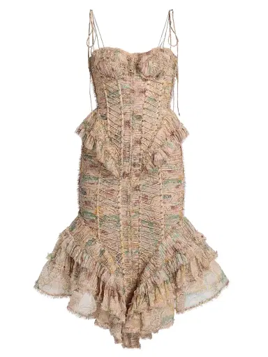 Zimmermann Women's Rebellion Printed Ruffled Corset Midi-Dress - Pink Floral | Thumbnail 1 Zimmermann Women's Rebellion Printed Ruffled Corset Midi-Dress - Pink Floral | Thumbnail 1