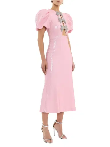 Rebecca Vallance Women's Lydia Bow-Accented Sequined Midi-Dress - Light Pink - Size 8 | Thumbnail 3