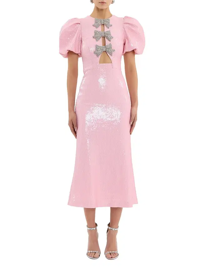 Rebecca Vallance Women's Lydia Bow-Accented Sequined Midi-Dress - Light Pink