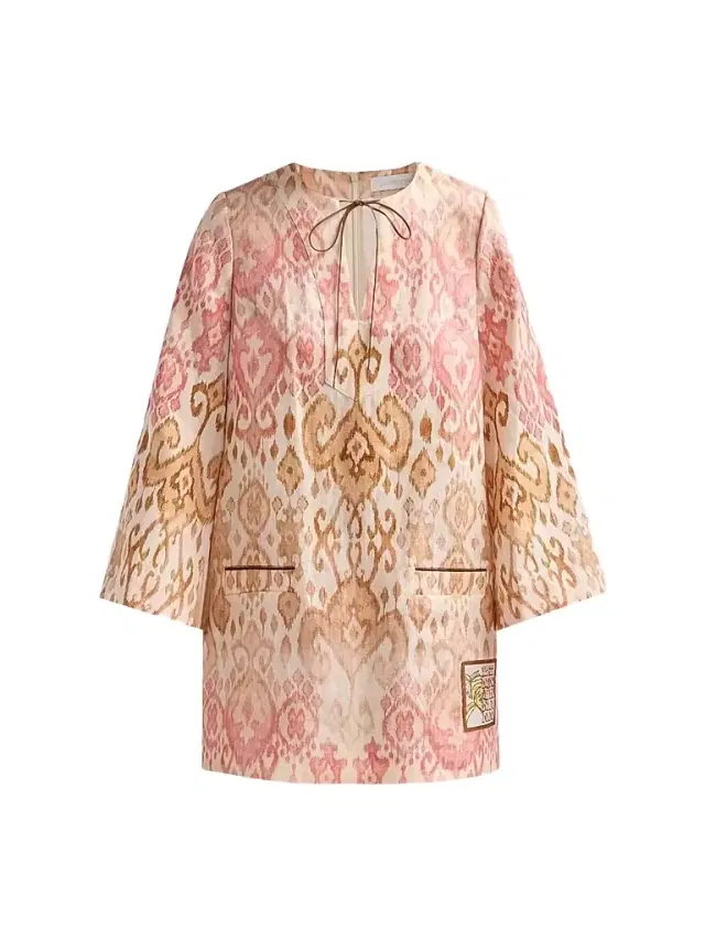 Women's Aster Linen Shift Minidress - Pink Ikat