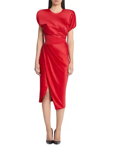 Zhivago Women's Bond Satin Pleated Asymmetric Midi-Dress - Cherry | Thumbnail 4 Zhivago Women's Bond Satin Pleated Asymmetric Midi-Dress - Cherry | Thumbnail 4