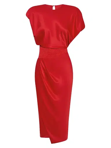 Zhivago Women's Bond Satin Pleated Asymmetric Midi-Dress - Cherry | Thumbnail 1 Zhivago Women's Bond Satin Pleated Asymmetric Midi-Dress - Cherry | Thumbnail 1