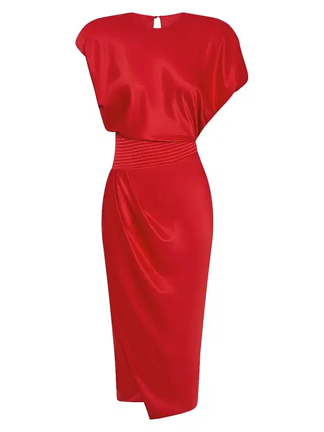 Zhivago Women's Bond Satin Pleated Asymmetric Midi-Dress - Cherry