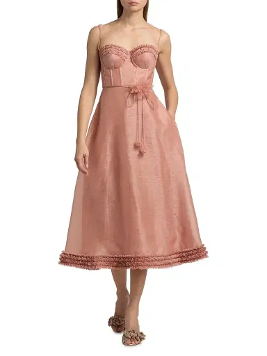 Zimmermann Women's Luna Floral Ruffle Linen-Silk Midi-Dress - Peony - Size 8 | Thumbnail 2 Zimmermann Women's Luna Floral Ruffle Linen-Silk Midi-Dress - Peony - Size 8 | Thumbnail 2
