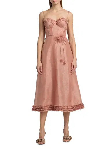 Zimmermann Women's Luna Floral Ruffle Linen-Silk Midi-Dress - Peony - Size 8 | Thumbnail 3 Zimmermann Women's Luna Floral Ruffle Linen-Silk Midi-Dress - Peony - Size 8 | Thumbnail 3