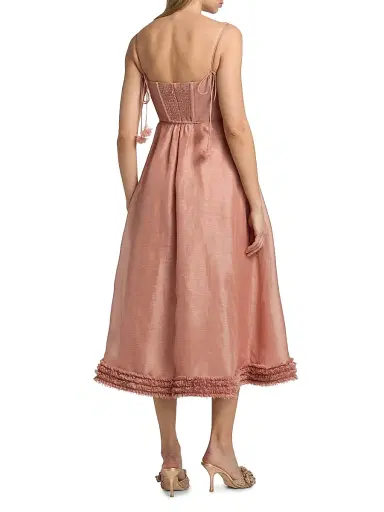 Zimmermann Women's Luna Floral Ruffle Linen-Silk Midi-Dress - Peony - Size 8 | Thumbnail 5 Zimmermann Women's Luna Floral Ruffle Linen-Silk Midi-Dress - Peony - Size 8 | Thumbnail 5