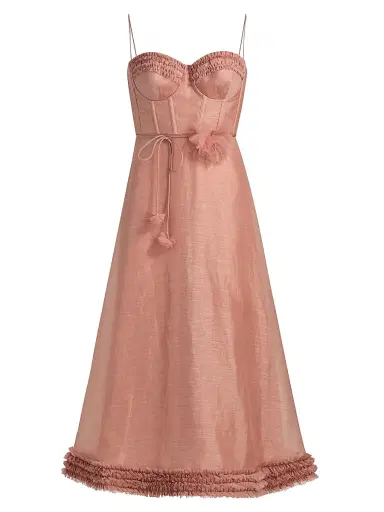 Zimmermann Women's Luna Floral Ruffle Linen-Silk Midi-Dress - Peony - Size 8 | Thumbnail 1 Zimmermann Women's Luna Floral Ruffle Linen-Silk Midi-Dress - Peony - Size 8 | Thumbnail 1