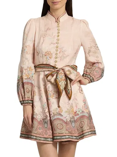 Zimmermann Women's Alchemy Button-Front Linen Minidress - Pink Paisley | Thumbnail 3