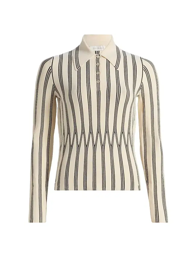 Zimmermann Women's Striped Knit Polo Top - Cream Stripe