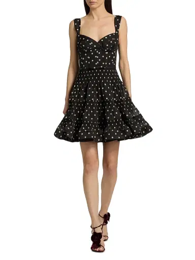 Zimmermann Women's Belted Tiered Sleeveless Fit & Flare Minidress - Black Dot | Thumbnail 2 Zimmermann Women's Belted Tiered Sleeveless Fit & Flare Minidress - Black Dot | Thumbnail 2