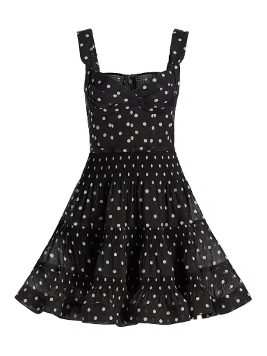 Zimmermann Women's Belted Tiered Sleeveless Fit & Flare Minidress - Black Dot | Thumbnail 1 Zimmermann Women's Belted Tiered Sleeveless Fit & Flare Minidress - Black Dot | Thumbnail 1